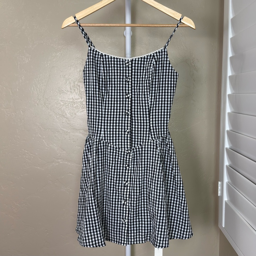 Commense Black White Gingham Button Front Cami Mini Dress XS NWT - Picture 3 of 11